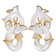 Angela Cummings Mother-of-Pearl Floral 18K Gold Link Drop Earrings