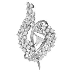 Vintage Triangular Diamond Platinum Cluster Geometric Brooch Pin
