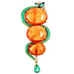 Estate Spessartine Tourmaline Diamond 18K Brooch Pin-Dover Jewelry 