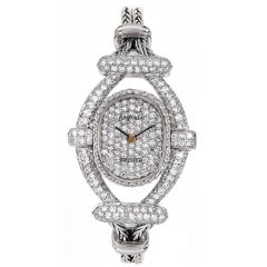 DeLaneau Meister Vintage Pave Diamond 18K White Gold Bracelet Ladies Watch