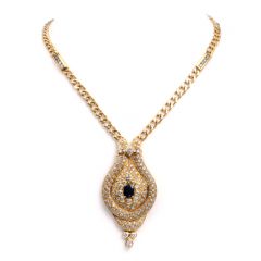 Estate 7.80cts Diamond Sapphire 18k Pendant Necklace