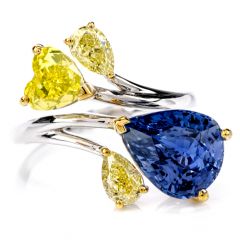 Burma Sapphire Natural No Heat & GIA Yellow Diamond 18K Gold Ring