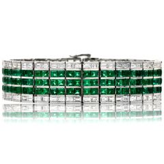 Modern Diamond Natural Colombian Emerald 18K Gold Cocktail Bracelet