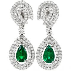  9.87cts Emerald & Diamond 18K Yellow Gold Geometric Dangle Drop Earrings
