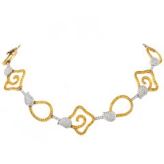 La Nouvelle Bague Diamond Yellow Sapphire 18K Gold Large Swirl Fancy Link Necklace