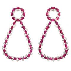 Designer Cris Ruas GIA Ruby Diamond 18K Gold Hoop Dangle Drop Earrings 