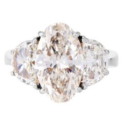 GIA 7.70 Carats Oval Diamond 18k white Gold Engagement Three Stone Ring|Dover Jewelry|