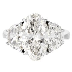 GIA 7.70 Carats Oval Diamond 18k white Gold Engagement Three Stone Ring|Dover Jewelry|
