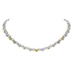 Estate 15.85cts Fancy Colored Diamond 18K Gold Flower Link Tennis Necklace