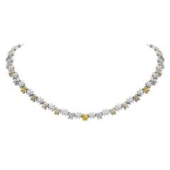 Estate 15.85cts Fancy Colored Diamond 18K Gold Flower Link Tennis Necklace
