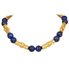 Jean Mahie Lapis Lazuli 22K Yellow Gold Unique Link Necklace