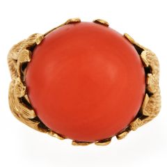 Cartier Circa 1970 Vintage 18K Gold Red Coral Cocktail Ring