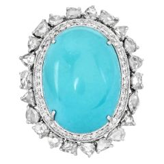 GIA Certified Turquoise 17.76cts Diamond 18k White Gold Cocktail Ring