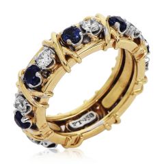 Tiffany & Co. Schlumberger Diamond Sapphire 18K Gold Sixteen Stone X Eternity Band Ring