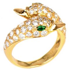 Piaget Swan Emerald Diamond 18K Yellow Gold Bypass Band Ring