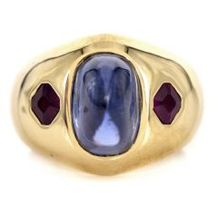 Vintage 7.75ct No Heat Sugarloaf Ceylon Sapphire Ruby 18K Gold Ring