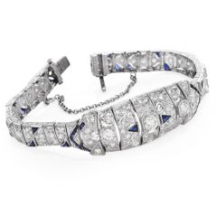 Vintage Diamond Sapphire Platinum Filigree Link Bracelet 