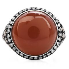 Estate Diamond Peach Moon Stone 18K Gold Elegant Cocktail Ring
