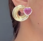 1980s Heart Turmaline Diamond 18K Gold Swirl Clip On Earrings