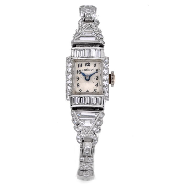 Vintage hamilton platinum diamond watch on sale