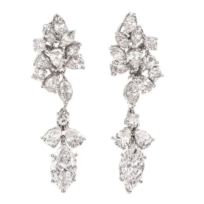 Vintage Multi shape 6.65cts Diamond Platinum dangle drop Earrings
