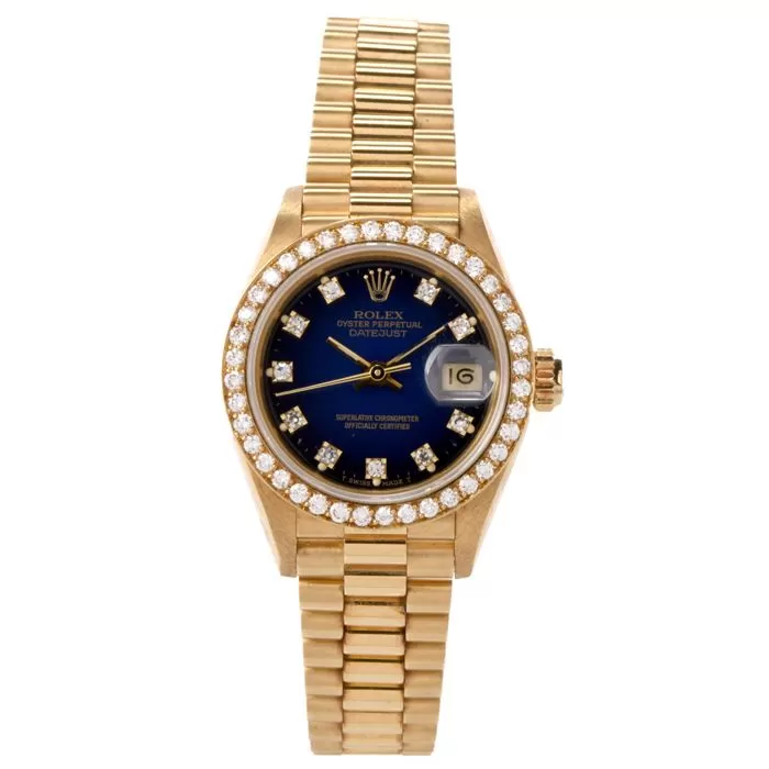 Rolex President Blue Stella Diamond Dial Bezel Ladies Watch ref