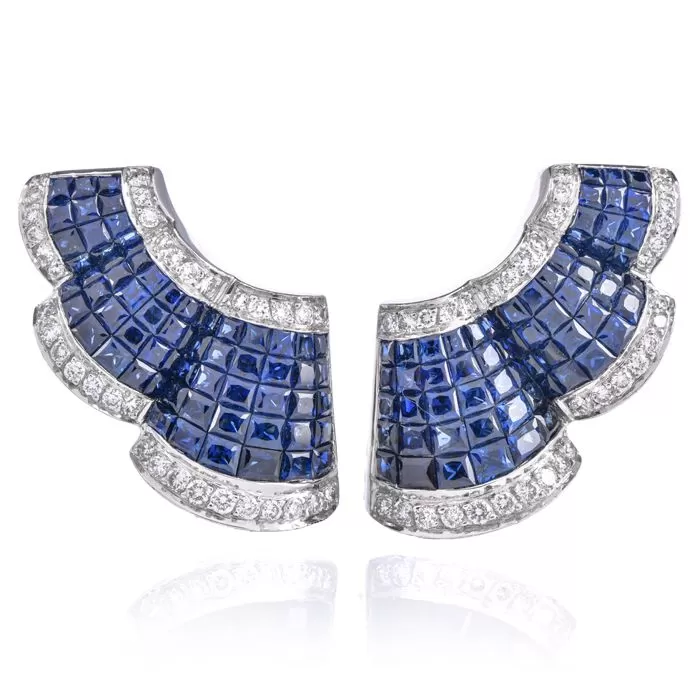 LEVIAN Sapphire Diamond Gold Earrings l Estate Jewelry l Dover Jewelry