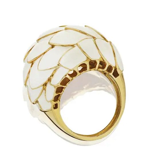 1970s Italian Enamel 18 k yellow Gold Bombe Dome Ring