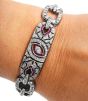 Art Deco Design Diamond Ruby 18K White Gold Marquise Eye Link Bracelet