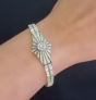 Vintage Art Deco Diamond Emerald Platinum Starburst Bracelet. 859202-ex