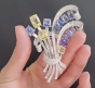 Vintage Natural Blue & Yellow Sapphire Floral Bouquet Platinum Lapel Brooch. 677633