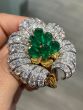 Buccellati Vintage Emerald diamond 18k Gold Flower Brooch Pin