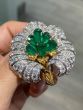 Buccellati Vintage Emerald diamond 18k Gold Flower Brooch Pin