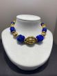 Vintage 1960S Carved Lapis Lazuli 18K Yellow Gold Large Choker Necklace