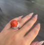 Estate 18mm GIA Natural Red Coral Diamond Halo  Platinum Cocktail Ring