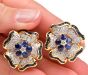 Vintage Diamond Sapphire 18K Gold Flower Motif Earrings
