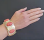 Vintage Coral Cameo Diamond 18K Wide Bangle Bracelet 843812