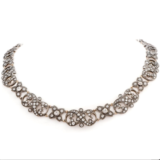 Antique Victorian Diamond Silver on Gold Necklace Dover Jewelry