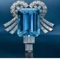 Art Deco GIA Aquamarine Diamond Platinum Brooch Pin Pendant 55.20 carats