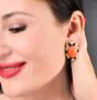 1980s Coral, Onyx, Diamond & 18K Yellow Gold Clip-On Earrings