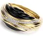 Estate Diamond Onyx 18K Gold Large Wide Bangle Bracelet