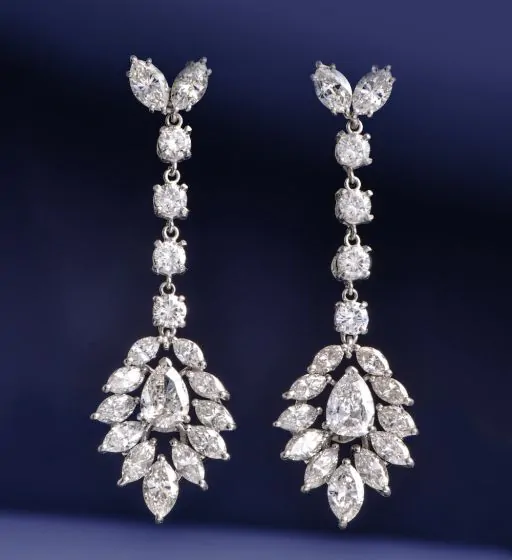 Glamorous 8.10cts Diamond 18K Gold Bridal Dangle Drop Earrings