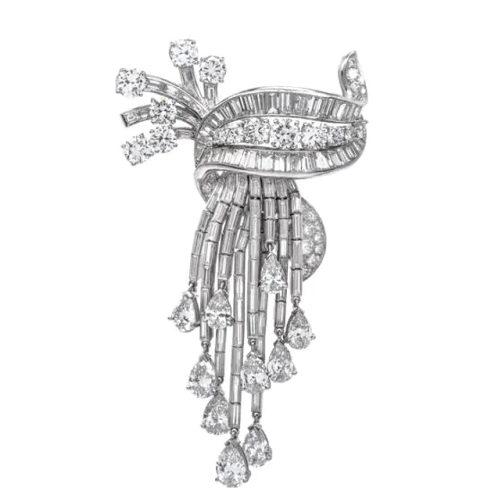Vintage 21.90cts Diamond Platinum Tassel Brooch Pin-Dover Jewelry