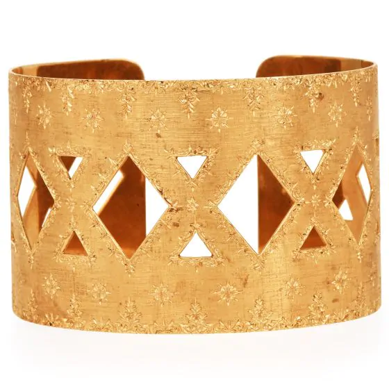 Buccellati Hand-Etched 18K Yellow Gold Open Cuff Bracelet|Dover Jewelry|