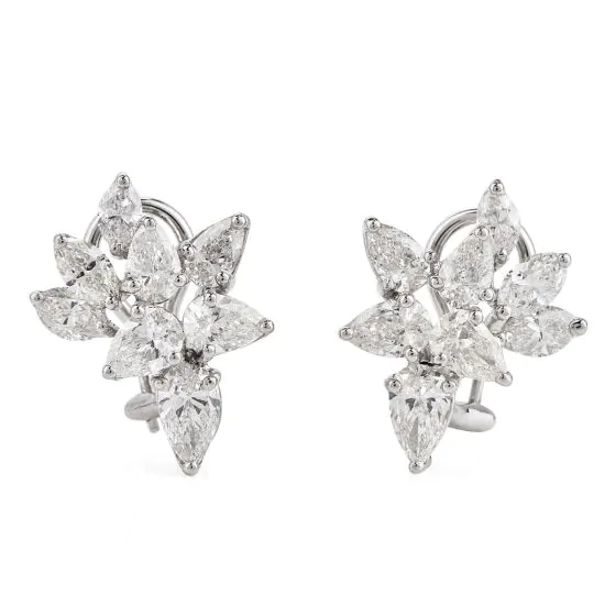 Estate 6.20cts Pear Marquies Cluster Diamond Platinum Earring