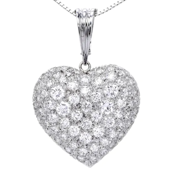 Estate 7.50cts  Diamond Heart 18K White Gold Heart Cluster Pendant