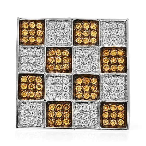 Adamas Milano Italian Brown Diamond 18K White Gold Pave Checkered Cocktail Ring