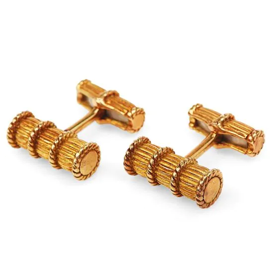 Tiffany Vintage Diamond 18K Gold Men cylinder Rope Cufflinks