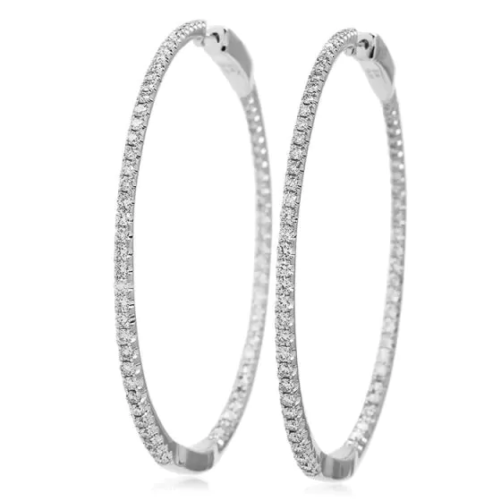 Large Diamond Hoop White Gold Inside Outside Hoop Earrings