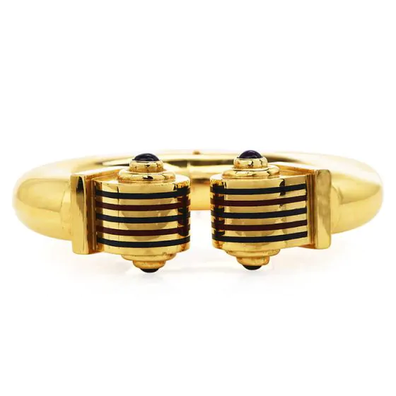 Estate Italian Amethyst 18K Enamel Cuff Bangle Bracelet-Dover Jewelry